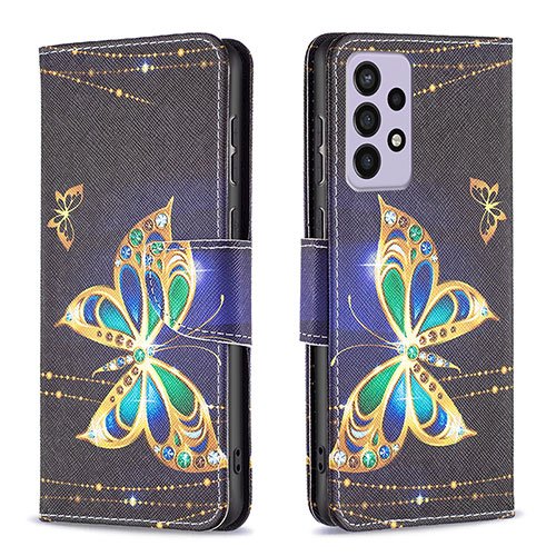 Leather Case Stands Fashionable Pattern Flip Cover Holder B03F for Samsung Galaxy A73 5G Black