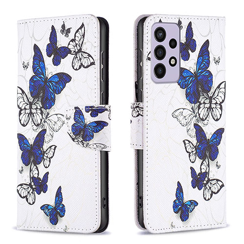 Leather Case Stands Fashionable Pattern Flip Cover Holder B03F for Samsung Galaxy A73 5G Blue