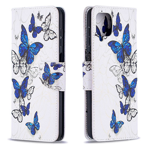 Leather Case Stands Fashionable Pattern Flip Cover Holder B03F for Samsung Galaxy F12 Blue