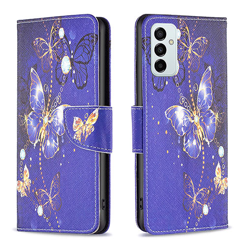 Leather Case Stands Fashionable Pattern Flip Cover Holder B03F for Samsung Galaxy F23 5G Navy Blue