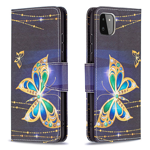 Leather Case Stands Fashionable Pattern Flip Cover Holder B03F for Samsung Galaxy F42 5G Black