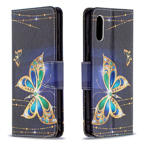 Leather Case Stands Fashionable Pattern Flip Cover Holder B03F for Samsung Galaxy M02 Black