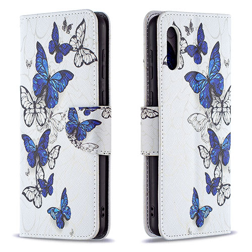 Leather Case Stands Fashionable Pattern Flip Cover Holder B03F for Samsung Galaxy M02 Blue