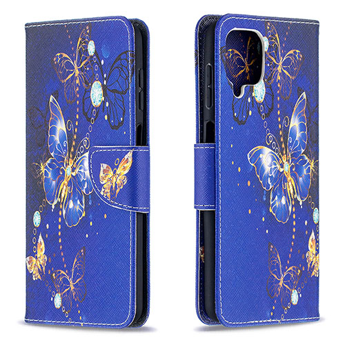 Leather Case Stands Fashionable Pattern Flip Cover Holder B03F for Samsung Galaxy M12 Navy Blue