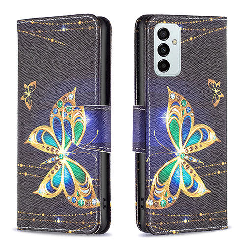 Leather Case Stands Fashionable Pattern Flip Cover Holder B03F for Samsung Galaxy M23 5G Black