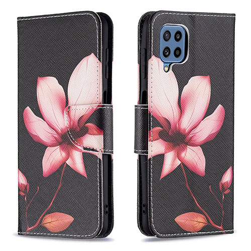 Leather Case Stands Fashionable Pattern Flip Cover Holder B03F for Samsung Galaxy M32 4G Red