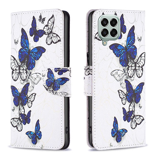 Leather Case Stands Fashionable Pattern Flip Cover Holder B03F for Samsung Galaxy M33 5G Blue