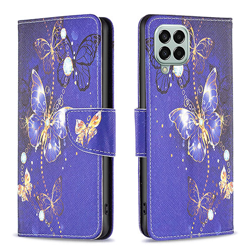 Leather Case Stands Fashionable Pattern Flip Cover Holder B03F for Samsung Galaxy M33 5G Navy Blue