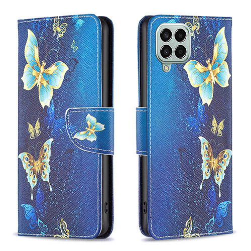 Leather Case Stands Fashionable Pattern Flip Cover Holder B03F for Samsung Galaxy M33 5G Sky Blue