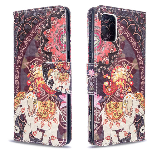 Leather Case Stands Fashionable Pattern Flip Cover Holder B03F for Samsung Galaxy M40S Brown