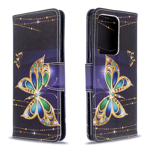 Leather Case Stands Fashionable Pattern Flip Cover Holder B03F for Samsung Galaxy S20 Plus Black