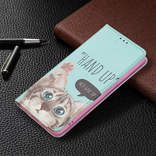 Leather Case Stands Fashionable Pattern Flip Cover Holder B03F for Samsung Galaxy S21 FE 5G Cyan