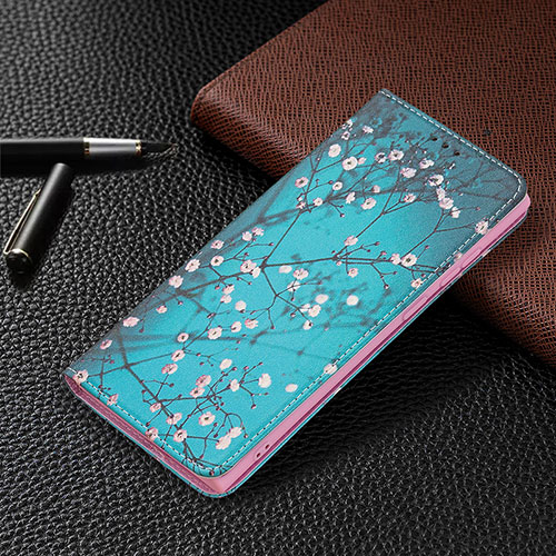 Leather Case Stands Fashionable Pattern Flip Cover Holder B03F for Samsung Galaxy S21 Ultra 5G Cyan