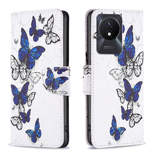 Leather Case Stands Fashionable Pattern Flip Cover Holder B03F for Vivo Y02 Blue