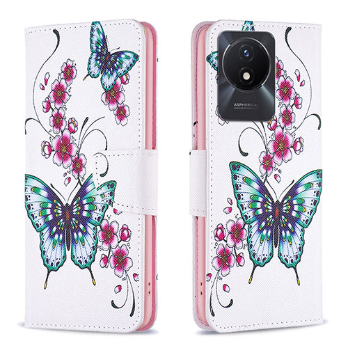 Leather Case Stands Fashionable Pattern Flip Cover Holder B03F for Vivo Y02t Colorful