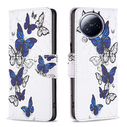 Leather Case Stands Fashionable Pattern Flip Cover Holder B03F for Xiaomi Civi 3 5G Blue