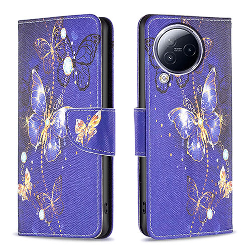 Leather Case Stands Fashionable Pattern Flip Cover Holder B03F for Xiaomi Civi 3 5G Navy Blue