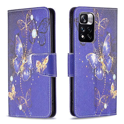 Leather Case Stands Fashionable Pattern Flip Cover Holder B03F for Xiaomi Mi 11i 5G (2022) Navy Blue