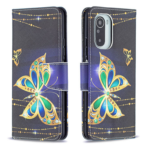 Leather Case Stands Fashionable Pattern Flip Cover Holder B03F for Xiaomi Mi 11i 5G Black