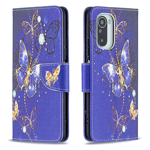 Leather Case Stands Fashionable Pattern Flip Cover Holder B03F for Xiaomi Mi 11i 5G Navy Blue