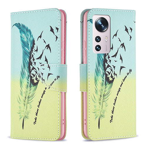 Leather Case Stands Fashionable Pattern Flip Cover Holder B03F for Xiaomi Mi 12 Pro 5G Matcha Green