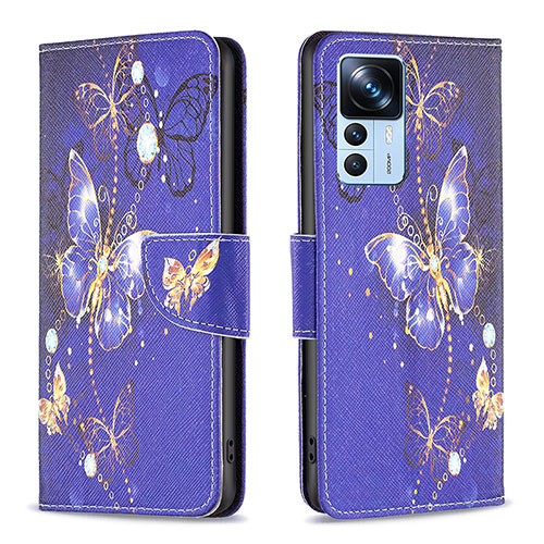 Leather Case Stands Fashionable Pattern Flip Cover Holder B03F for Xiaomi Mi 12T Pro 5G Navy Blue