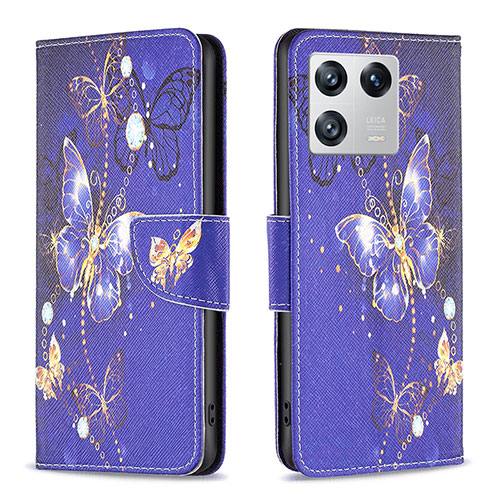 Leather Case Stands Fashionable Pattern Flip Cover Holder B03F for Xiaomi Mi 13 Pro 5G Navy Blue