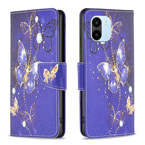 Leather Case Stands Fashionable Pattern Flip Cover Holder B03F for Xiaomi Poco C50 Navy Blue