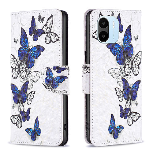 Leather Case Stands Fashionable Pattern Flip Cover Holder B03F for Xiaomi Poco C51 Blue