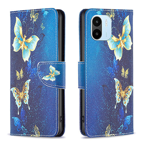 Leather Case Stands Fashionable Pattern Flip Cover Holder B03F for Xiaomi Poco C51 Sky Blue