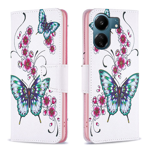 Leather Case Stands Fashionable Pattern Flip Cover Holder B03F for Xiaomi Poco C65 Colorful