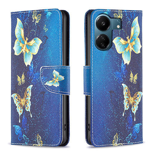 Leather Case Stands Fashionable Pattern Flip Cover Holder B03F for Xiaomi Poco C65 Sky Blue