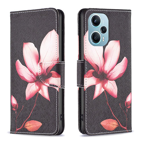 Leather Case Stands Fashionable Pattern Flip Cover Holder B03F for Xiaomi Poco F5 5G Red