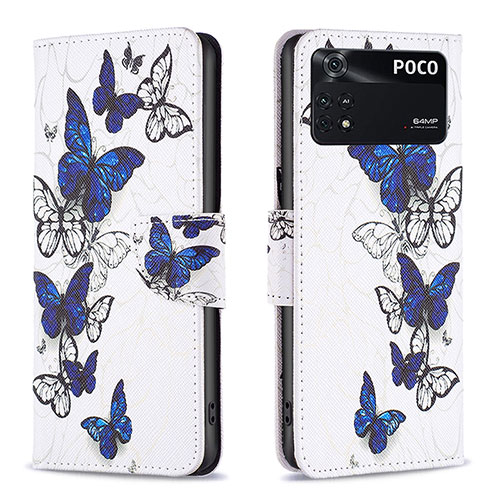 Leather Case Stands Fashionable Pattern Flip Cover Holder B03F for Xiaomi Poco M4 Pro 4G Blue