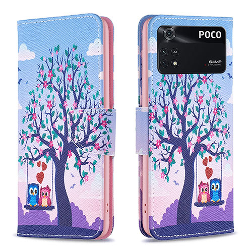 Leather Case Stands Fashionable Pattern Flip Cover Holder B03F for Xiaomi Poco M4 Pro 4G Clove Purple