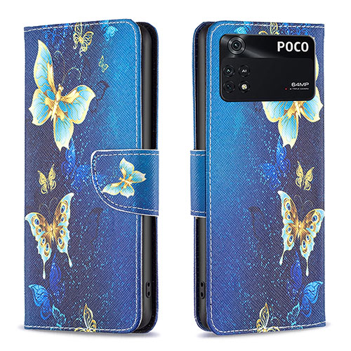 Leather Case Stands Fashionable Pattern Flip Cover Holder B03F for Xiaomi Poco M4 Pro 4G Sky Blue