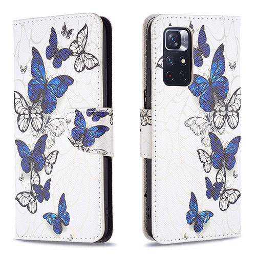 Leather Case Stands Fashionable Pattern Flip Cover Holder B03F for Xiaomi Poco M4 Pro 5G Blue