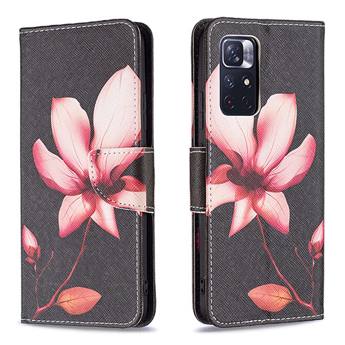 Leather Case Stands Fashionable Pattern Flip Cover Holder B03F for Xiaomi Poco M4 Pro 5G Red