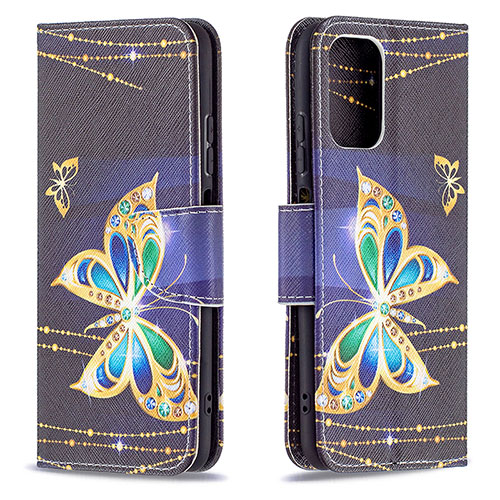 Leather Case Stands Fashionable Pattern Flip Cover Holder B03F for Xiaomi Poco M5S Black