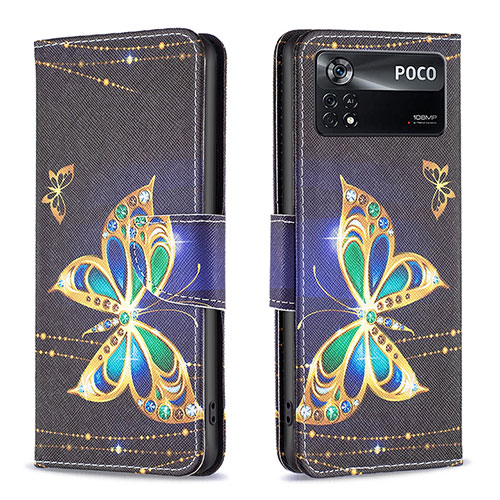 Leather Case Stands Fashionable Pattern Flip Cover Holder B03F for Xiaomi Poco X4 Pro 5G Black