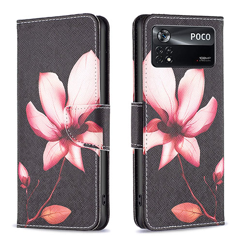 Leather Case Stands Fashionable Pattern Flip Cover Holder B03F for Xiaomi Poco X4 Pro 5G Red