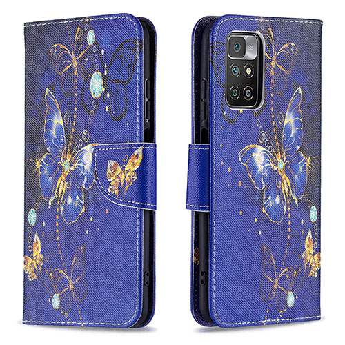 Leather Case Stands Fashionable Pattern Flip Cover Holder B03F for Xiaomi Redmi 10 (2022) Navy Blue