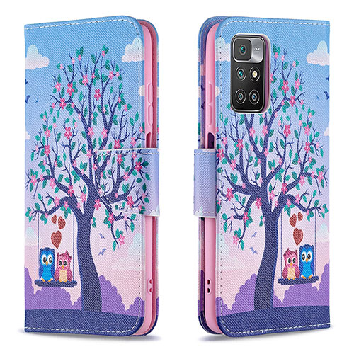 Leather Case Stands Fashionable Pattern Flip Cover Holder B03F for Xiaomi Redmi 10 4G Clove Purple