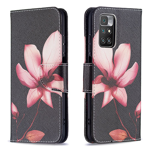 Leather Case Stands Fashionable Pattern Flip Cover Holder B03F for Xiaomi Redmi 10 4G Red