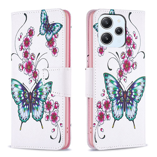 Leather Case Stands Fashionable Pattern Flip Cover Holder B03F for Xiaomi Redmi 12 4G Colorful