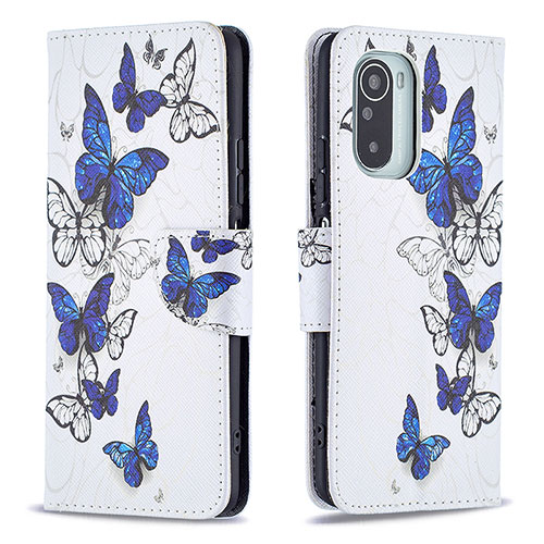 Leather Case Stands Fashionable Pattern Flip Cover Holder B03F for Xiaomi Redmi K40 5G Blue