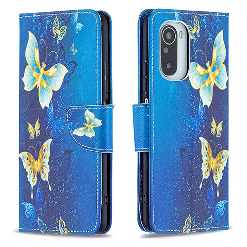 Leather Case Stands Fashionable Pattern Flip Cover Holder B03F for Xiaomi Redmi K40 5G Sky Blue