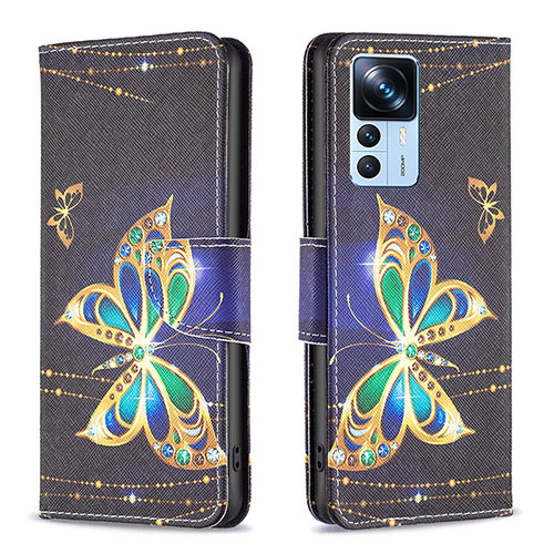 Leather Case Stands Fashionable Pattern Flip Cover Holder B03F for Xiaomi Redmi K50 Ultra 5G Black