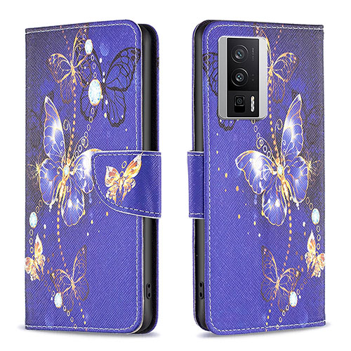 Leather Case Stands Fashionable Pattern Flip Cover Holder B03F for Xiaomi Redmi K60 5G Navy Blue