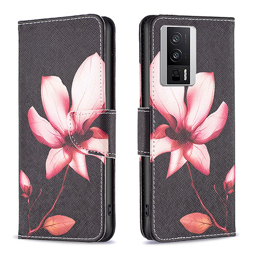 Leather Case Stands Fashionable Pattern Flip Cover Holder B03F for Xiaomi Redmi K60 Pro 5G Red